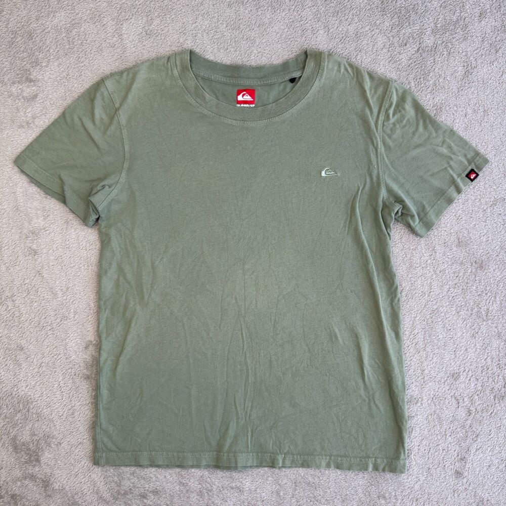 Quiksilver T-Shirt Mens Small Olive Green Embroidered Logo Casual Everyday Wear